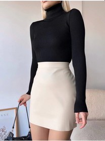 Resim Düz Deri Etek Bej H24468 Bej 