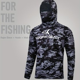 Resim KOOFIN GEAR Erkekler Kapüşonlu ve Maske ile Balıkçı Gömleği Uzun Kollu Performans Balıkçı Gömlekleri Nefes Alabilir Hızlı Kuruyan Kamuflaj Desenli 
