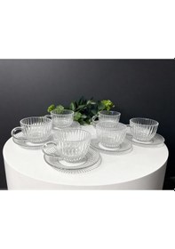 Resim Çnr Home Collection 6'lı Cam Fincan Seti - Zarif Desenli Cam Bardak Takimi Şeffaf 