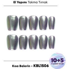 Resim 10'lu Gümüş Kısa Balerin Kbl1506 Tekrar Kullanılabilir El Yapımı Protez Takma Tırnak M 