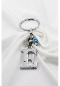 Resim Yıldızlı Çerçeveli Nazar Boncuklu Gümüş Renkli Metal E Harfi Anah 