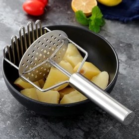 Resim Paslanmaz Çelik Yaylı Patates Ezici - 24,5 cm Patates Presi | Ergonomik Saplı Sebze Ezme Aleti | Manuel Püre Yapıcı | 