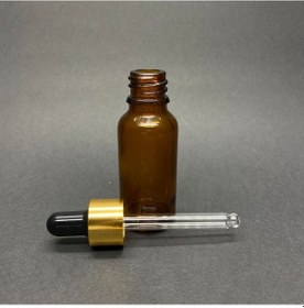 Resim Amber Cam Damlalıklı Şişe Gold Metalik Kapak 20 ML 