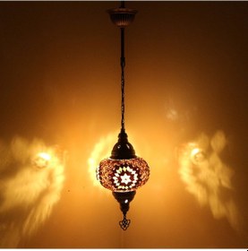 Resim Dekoratif MOZAİK TEKLİ AVİZE EL YAPIMI OSMANLI LAMBASI 