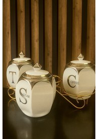 Resim Fodis 3lü Gold Büyük Standlı Baharatlık Gümüş - Beyaz 