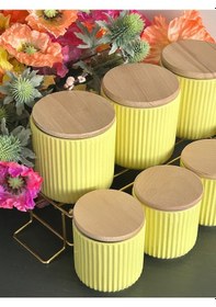 Resim Edora Sarı 7 Parça Baharatlık Takımı,bambu Vakum Kapaklı Kavanoz Seti 