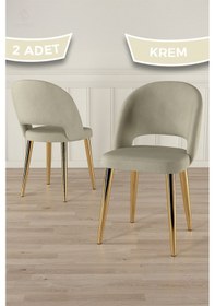 Resim Canisa Pane Serisi 2 Adet Krem Mutfak Sandalyesi Babyface Kumaş Gold Kaplama Ayak Krem Sandalye Ayaklar Gold 