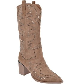 Resim Guja Taş Detaylı Western Kadın Çizme Gj-131 Bej Süet Bej 