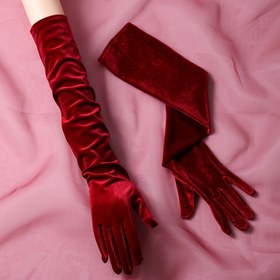 Resim Kadınlar için şık kadife eldivenler, Burgonya rengi, tam parmak uzun eldivenler, polyester, esnemez, elde yıkanabilir veya kuru temizleme, tek renk, parti aksesuarı, moda düğün ve parti dekorasyonu 