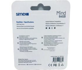Resim Simex 64GB Mind Secure+ 2.0 Metal USB Flash Bellek 