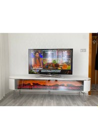 Resim Desing Tv Sehpası 200cm Beyaz +gümüş 