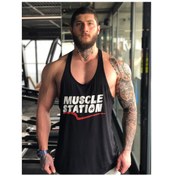 Resim Musclestation Toughman Tank Black Workout Fitness Atlet 
