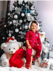 Resim Erkek Çocuk Pamuk Satenli Kırmızı Pijama Takımı 