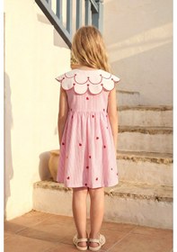 Resim Magu Kız Çocuk Pamuklu Pembe Çizgili Kalp Desenli Elbise 