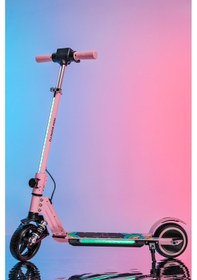 Resim Mini Bonito Çocuk Katlanabilir, Led Işıklı, Amortisörlü Elektrikli Scooter Ayarlanabilir Direksiyonlu Dizlik Ve Dirseklik Hediyedir Pembe 