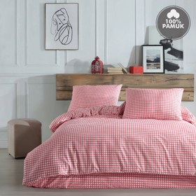 Resim Mini Kare Pembe %100 Pamuk Ranforce Battal Boy Nevresim Takımı 