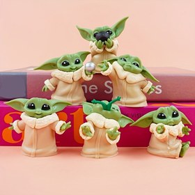 Resim [] 6 adet Star Wars Bebek Yoda heykelcik süsleri, bebek figür seti, PVC araba dekorasyonları, masaüstü bilgisayar dekorasyonları, ev, ofis ve parti dekorasyonu için kullanılabilir 