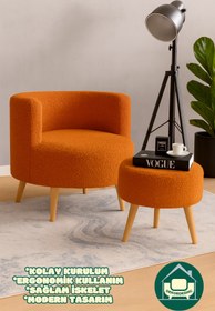 Resim DEKOR MOBİLYACIM Berlin Çay Seti Kiremit Rengi Berjer ve Puf Takımı (Salon, Ofis, Balkon) - 2'li Takım 