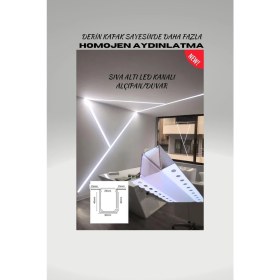 Resim Gömme Derin LED Kanalı 250 Cm. /homojen Işık/ Sıva Altı LED Kanalı Beyaz - Ankastre LED Kanalı 