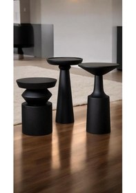 Resim Wood Wooden 3'lü Fiskos Yan Sehpa Timeless Mantar Sehpa - Mushroom Table 3 Pieces Siyah 