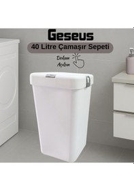 Resim Gümüş Tekli Dokunmatik Çamaşır Sepeti Çöp Kovası Temizlik Kovası Kirli Sepet 40 Litre-mt008 Beyaz 