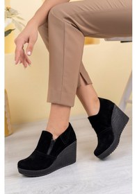 Resim EPAAVM - Dolgu Taban Yandan Fermuarlı Siyah Süet Ayakkabı - İ... Siyah 