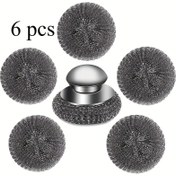 Resim 6 adet / 1 set Çelik Yün Temizleyici ile Değiştirilebilir Tel Pedler Seti, Döküm Demir, Tencere, Tava, Izgara, Ocaklar, Lavabo'dan İnatçı Karışıklıkları Temizlemek için Saplı Paslanmaz Çelik Temizleyici (1 Temizleyici + 5 Ped) (Gümüş) 