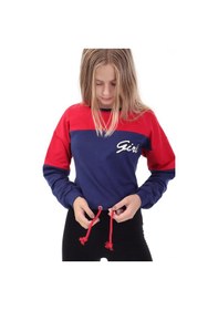 Resim Toontoy Kız Çocuk Relax Fit Yuvarlak Yaka Düşük Omuz Renk Bloklu Baskılı Crop Sweatshirt - Beli Ayarlanabilir &2 İplik Kırmızı 