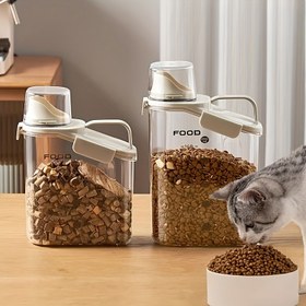 Resim 1 Adet Ölçekli Pet Kapalı Gıda Saklama Kovası, Nem Geçirmez Pet Gıda Saklama Kabı Ölçme Bardağı Ve Tutma Sapı Tasarımı Ile Kolay Besleme Kabı, Köpek Kedi Kuru Gıda Için Kolay Besleme Kabı 