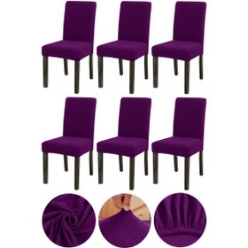 Resim Bambu Nano Kumaş Likralı Lastikli Yıkanabilir Sandalye Kılıfı Mürdüm 6'lı 