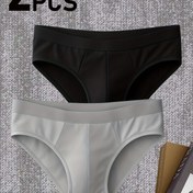 Resim 2'li Erkek Briefs, Düz Renk Karışımı, Sıkı ve Rahat, Elastik Bel 