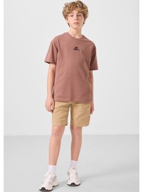 Resim Tarçın-koyu Bej Pamuklu Oversize Fit Dokuma Hafif Esnek Chino Erkek Çocuk Şort Takım - 11276 Tarçın 