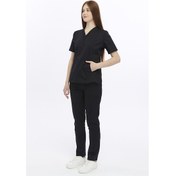 Resim Uniprom Likralı Kadın Hemşire Ve Doktor Forması Hastane Üniforması Medikal Takım Siyah 