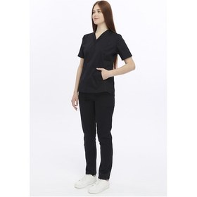 Resim Uniprom Likralı Kadın Hemşire Ve Doktor Forması Hastane Üniforması Medikal Takım Siyah 