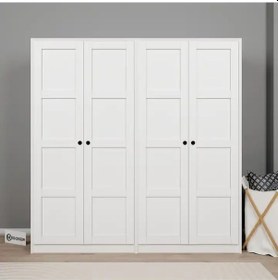 Resim Lucas 4 Kapaklı 8 Raflı Yüklük Ve Elbise Dolabı Seti - Mat Beyaz Beyaz 