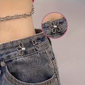 Resim Çiçekli Kot Jean Düğmesi Seti - 1/2/4/8 adet Snap-On Dikişsiz Ayarlanabilir Bel Düğmeleri için Kot, Metal Dekoratif Düğme Klipsleri, Siyah ve Gümüş Gri 