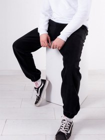 Resim Kadın Erkek Siyah Cepli Paçası Lastikli Polar Eşofman Altı Siyah 