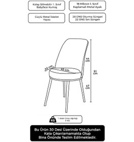 Resim Canisa Pefa Serisi 1 Adet Gri Mutfak Sandalyesi Gold Kaplama Metal Ayak 1. Sınıf Babyface Kumaş Sandalye Gri Ayaklar Gold 