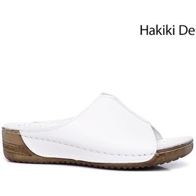 Resim Gönderi R Beyaz Dolgu Taban Hakiki Deri Terlik Beyaz 