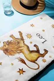 Resim Dijital Baskı Plaj Deniz Havlusu Aslan Burcu Desenli Peştamal HVL0035 