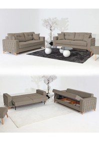 Resim Nola Koltuk Takımı 3+3+3 & Bazalı Yataklı Koltuk & Kanepe - Latte Latte 