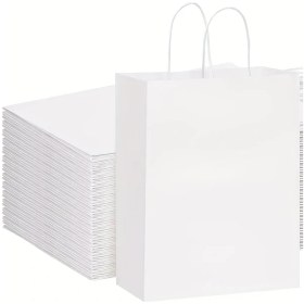 Resim Gateesat 50 Adet Beyaz Kraft Kağıt Çanta Sapı 5.91x3.15x8.27in Parti Ve Hediye Paketleme Beyaz 