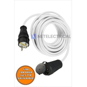 Resim Kauçuk Tekli Topraklı Ara Uzatma Kablosu 5 Metre 3x2.5 Mm² Ttr Kalın Beyaz Kablolu 5 Metre 