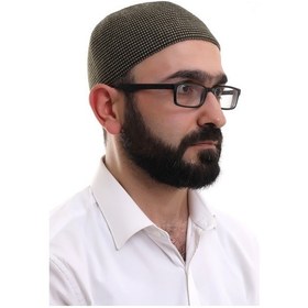 Resim Açık Kahve Kışlık Nokta Desenli Orlon Namaz Takkesi Kahverengi 