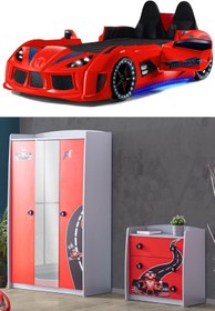 Resim Setay Formula Genç Odası - 3 Kapılı Dolap, Audi Koltuklu Arabalı Yatak, Şifonyer - Kırmızı 