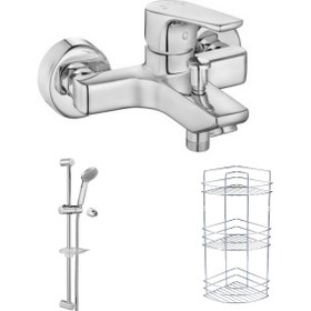 Resim Eca Niobe Banyo Bataryası 482+Eca Spil Duş Takım+Metal 3 Köşe Raf 