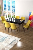 Resim Canisa Zen Serisi 80x132 Mdf Açılabilir Siyah Mermer Desen Masa Takımı Ve 6 Hardal Sandalye 