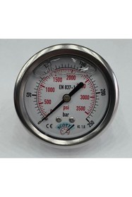 Resim SCOTT Ø 100 mm Gliserinli Tip Manometre 1/2'' Arkadan Bağlantı Ön Flanş 304 Inox Pirinç ( 0 ...250Bar ) 
