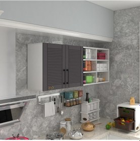 Resim Kenzlife Hazır Mutfak Dolabı Zencefil90 Gri Mod2 90 160 32 Mebran Kapak Suntalam Gövde Beyaz 