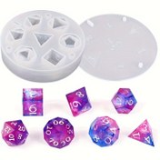 Resim DIY Masaüstü RPG'ler için 7 Gözlü Silikon Reçine Zar Kalıbı - Keskin Kenarlı Polihedral Şekiller, Epoksi Döküm & Masa Oyunu Tutkunları için İdeal, Mor & Mavi Zar Örneği ile Beyaz, Epoksi için Silikon Kalıplar 
